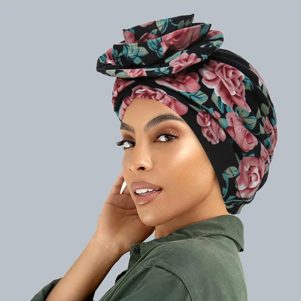 

African Pattern Wowen Knot Headwrap Pre-Tied Knotted Turban Bonnet Big Flower Beanie Headscarf Cap Headwear Hair Accessories