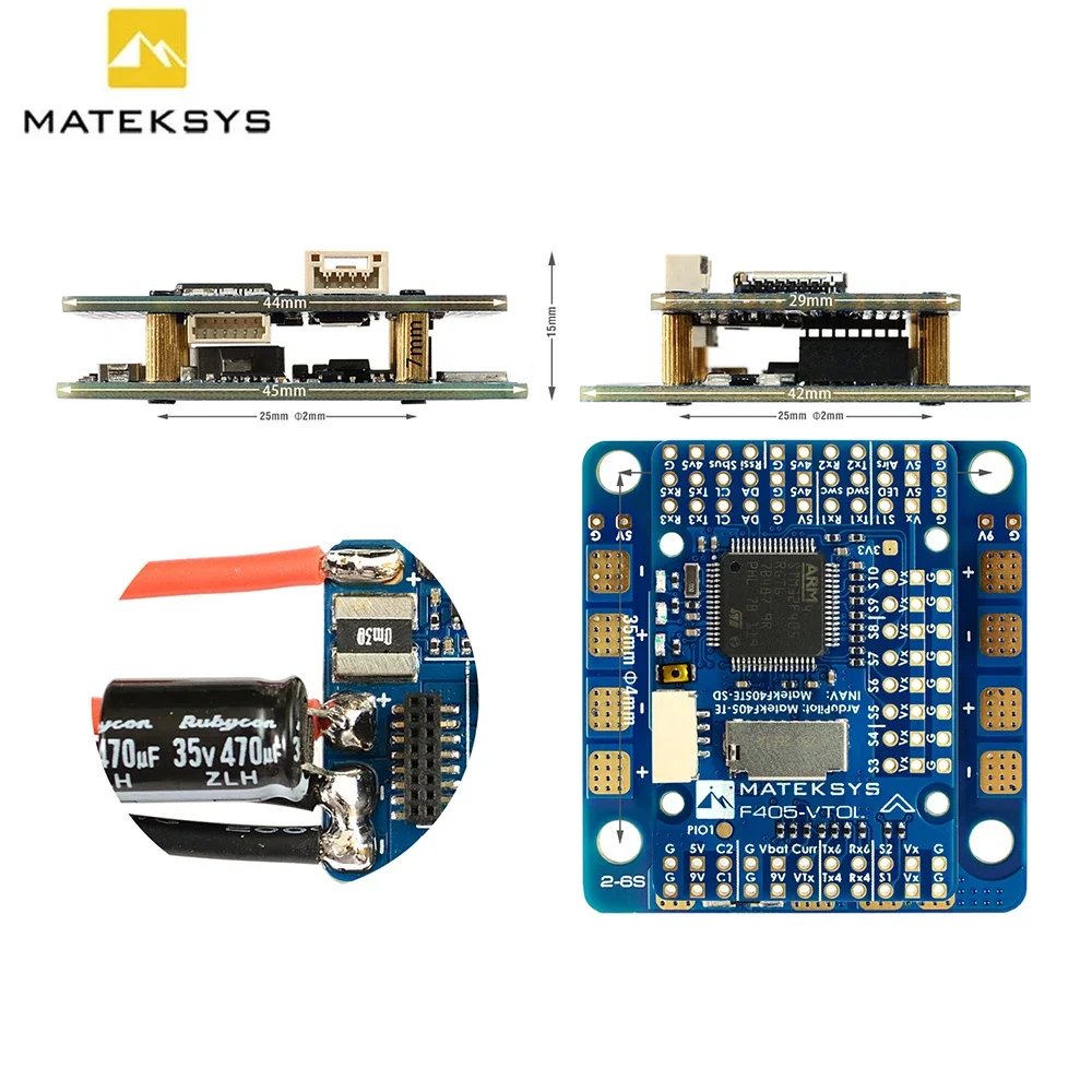 MATEK MATEKSYS F405-VTOL STM32F405RGT6 Flight Controller Built-in OSD MicroSD Card Slot 2~6S For FPV RC Drones Multirotor