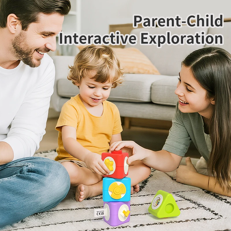 Montessori Busy Stacking Cubes, Multi-Activity Sensory Fidget Blocks, Fine Motor Training Early Educational Baby Toy