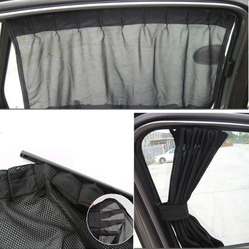 1 Set Universal Black Mesh Interlock Auto Car Window Curtain Sunshade Visor UV Block for Side Window Windshield and Rear Window