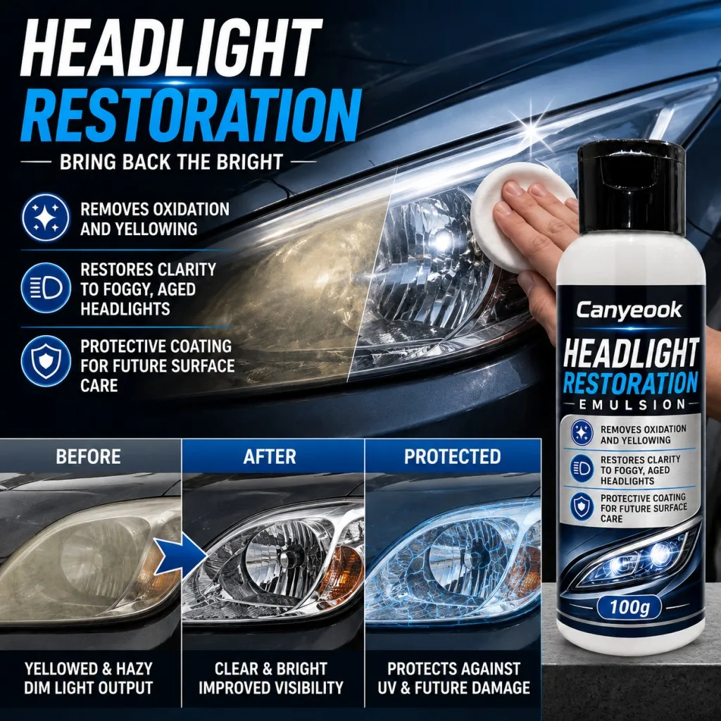 CANYEOOK Headlight Restoration Cream 100g Remove Oxidation Yellowing Haze Restore Clarity UV Protection for Car Lens