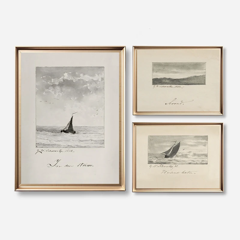 Minimalist Neutral Coastal Sketch Vintage Posters and Prints Canvas Printing Wall Art Picture for Living Room Home Decor Gifts