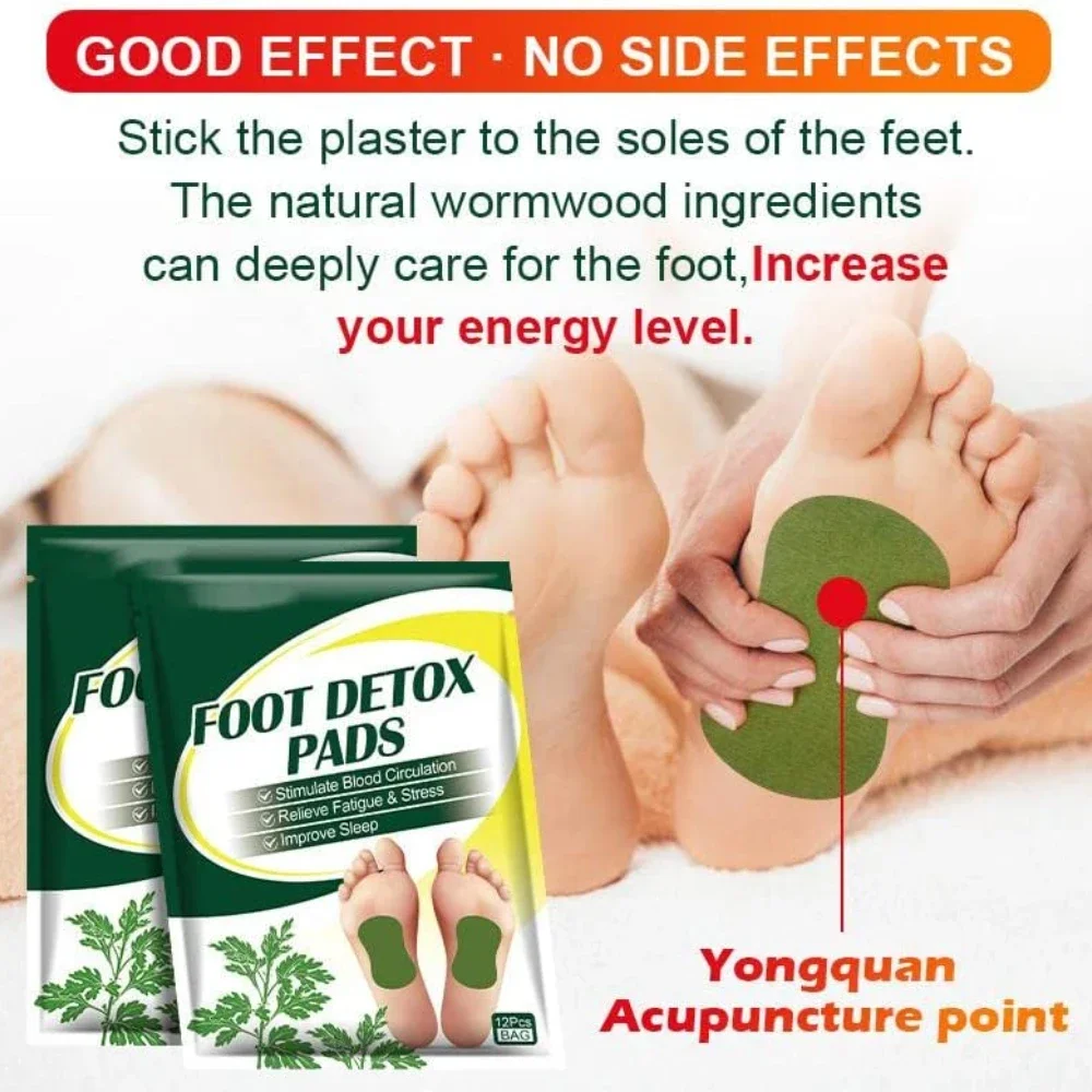 12pcs Foot Weight Loss Detox Help Sleeping Relieves Stress and Fatigue Natural Cleansing Wormwood Foot Pads for Foot Care