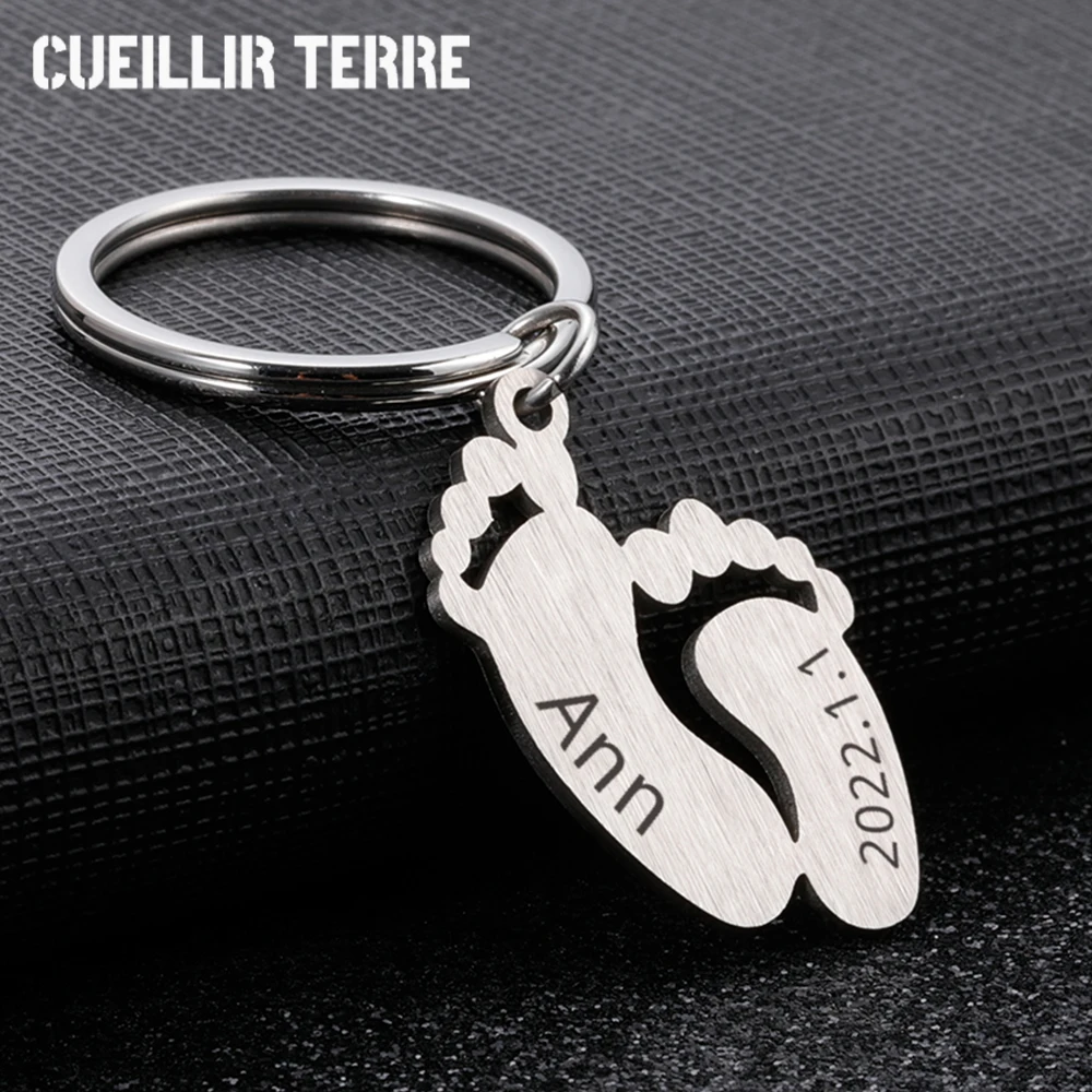 Footprint Baby Foot Personalized Keychain Mother Kid Custom Name Child Stainless Steel Key Chain Ring Gift For Women Man Jewelry