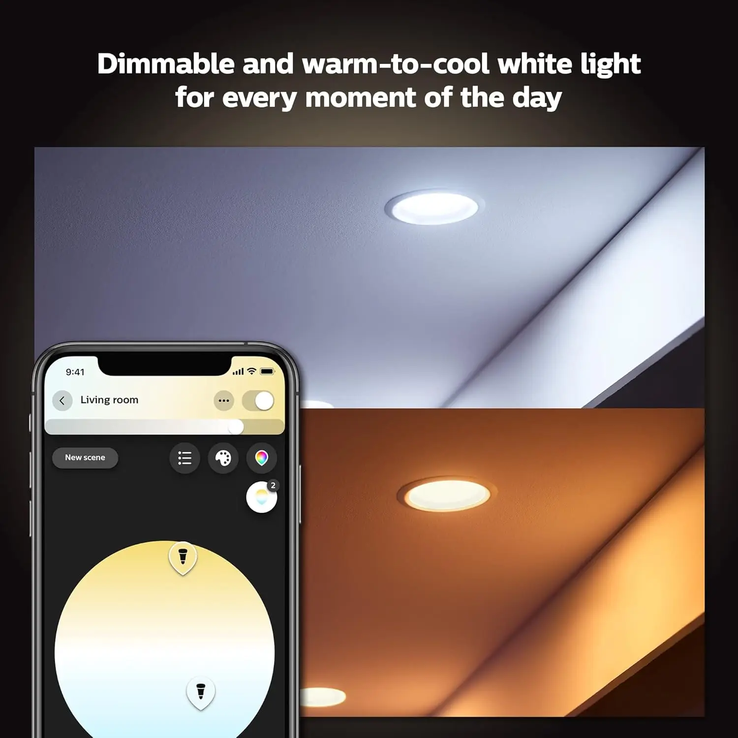 

Philips Hue Smart Recessed 6 Inch LED Downlight ,White Ambiance Warm-to-Cool White Light - 6 Pack ,1100LM, Indoor