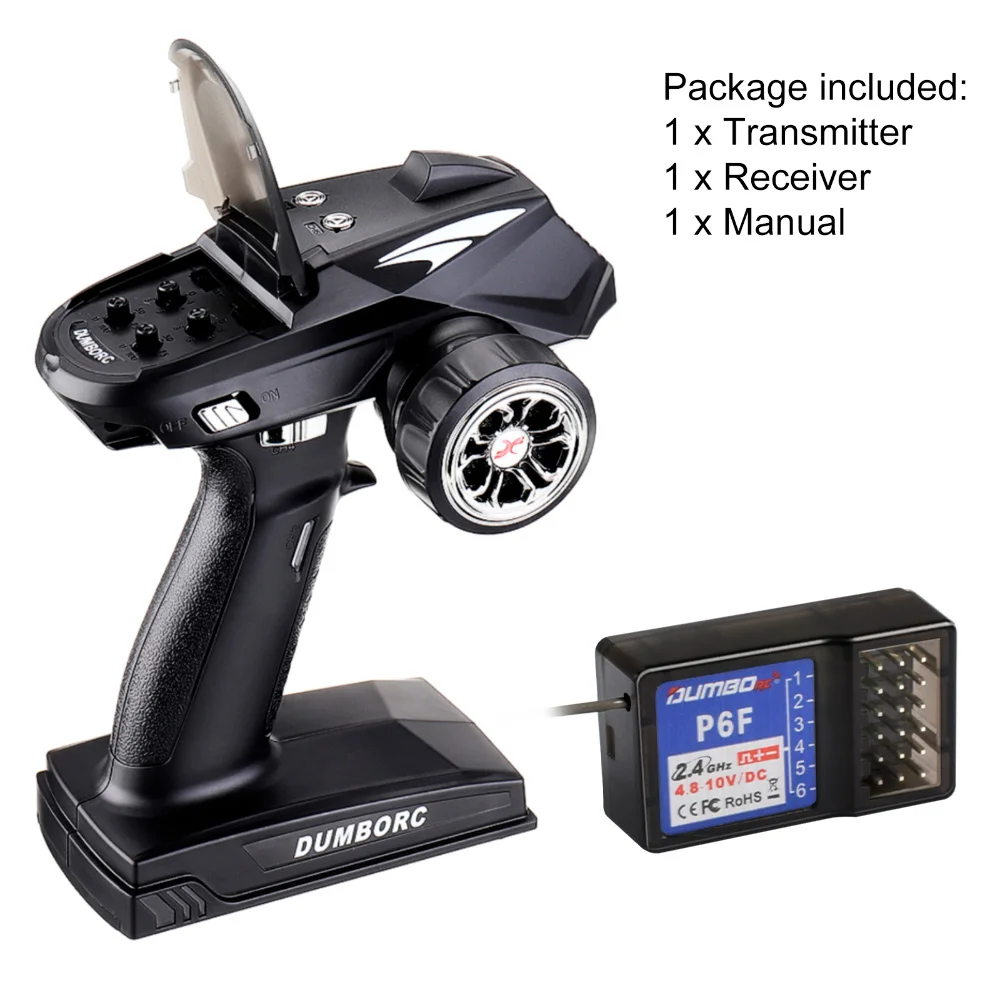 DUMBORC Zender Afstandsbediening 2.4G 6CH X6 met P6FG Gyro Ontvanger LED Lichtset voor 1/10 1/8 Crawler Axial SCX10 RC Auto