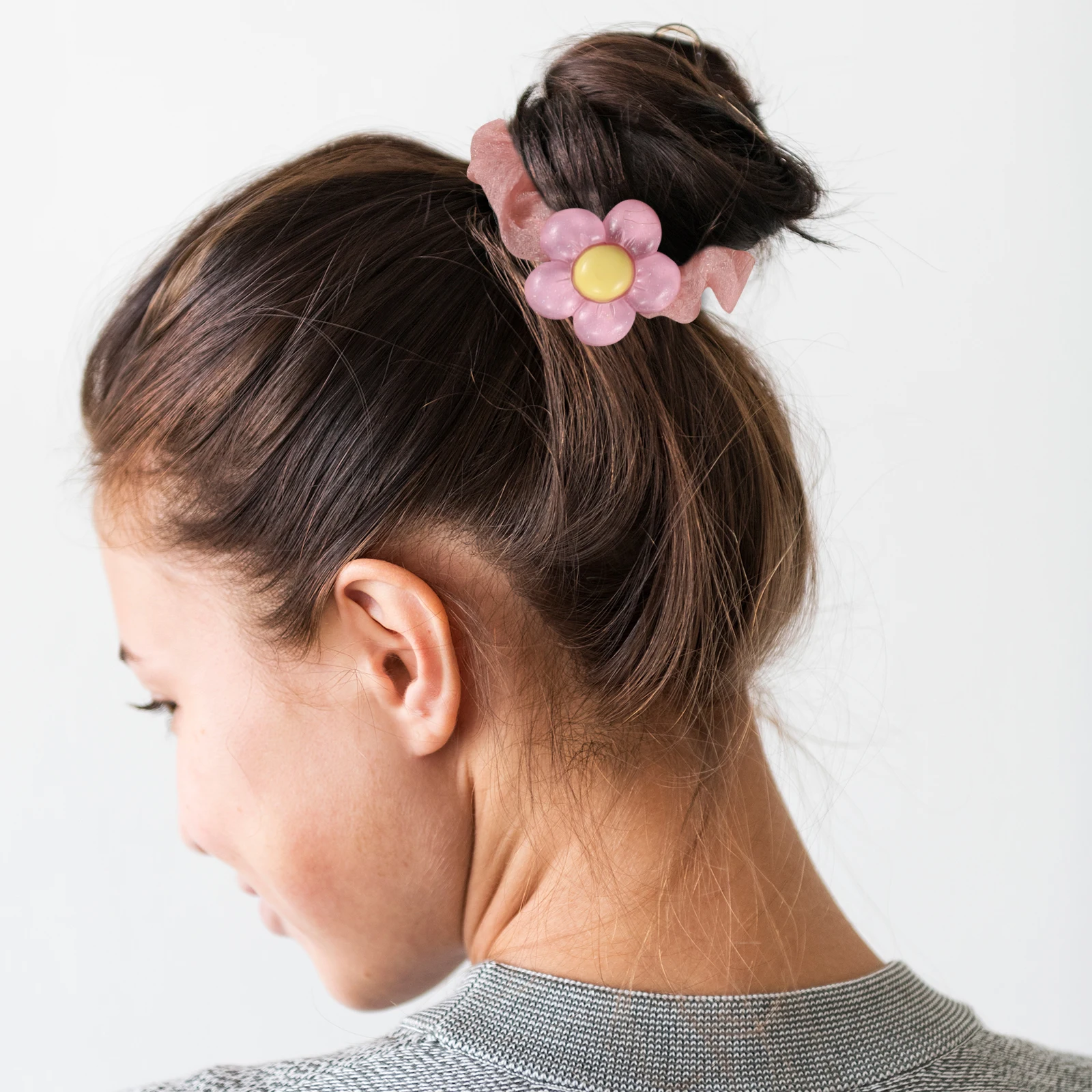 

4pcs Hair Accessories Crystal Flowers Scrunchies Yellow Colors Girls Floral Pins Ponytail Holders Easy Durable