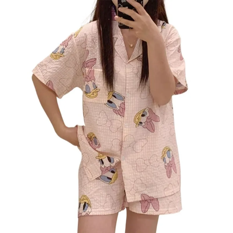 New Disney Mickey Donald Duck Pajamas for Women Cute Daisy ins Short Sleeve Shorts Cartoon Outerwear Home Clothes Set Gift