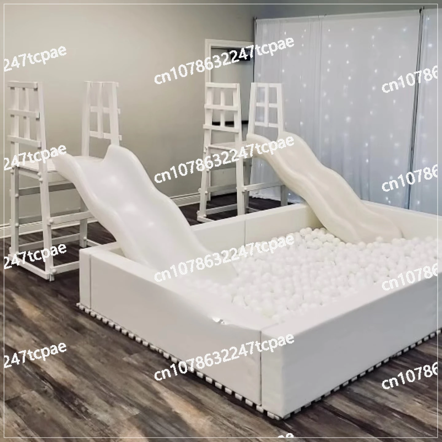

All White Wholesale Children's Indoor Play Area Soft Playground Dry White Pit Ball Pool Party Ball Pool Double Slide