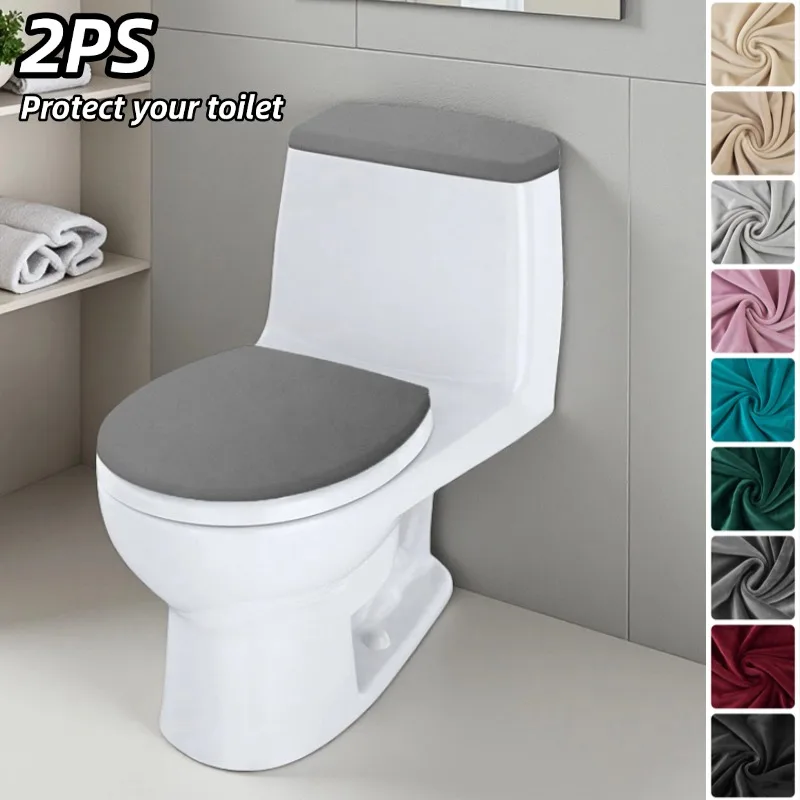 2pcs of Solid Color Elastic Toilet Seat Cover Easy To Disassemble and Durable Toilet Lid Water Tank Dust Protection Seat Cover