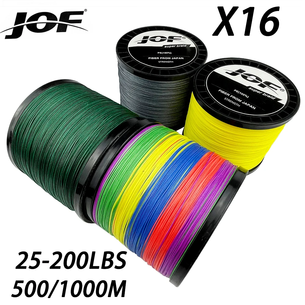 JOF 16 Strands Big Fish Braided Fishing Line X16 Strands PE 0.16mm-0.8mm 25LB - 200LB 500M/1000M Multifilament Assist Lines