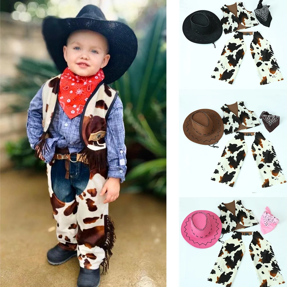 2022 adereços de fotografia do bebê roupas ocidental cowboy chapéu camurça olhar selvagem fantasia calças para o menino crianças traje festa fazenda