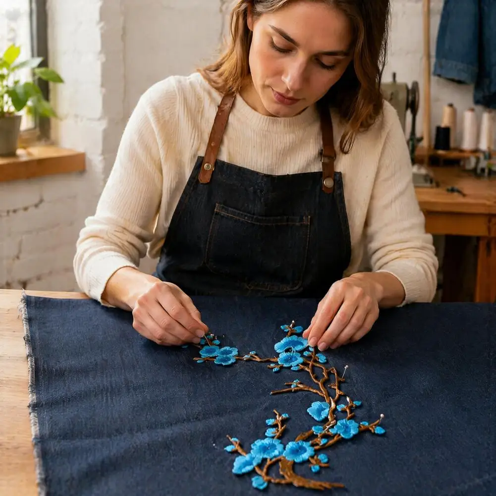 Handmade Craft Accessories for Bags Vintage Cherry Blossom Patches for Clothing Iron-on Floral Appliques for Jeans Wedding Dress