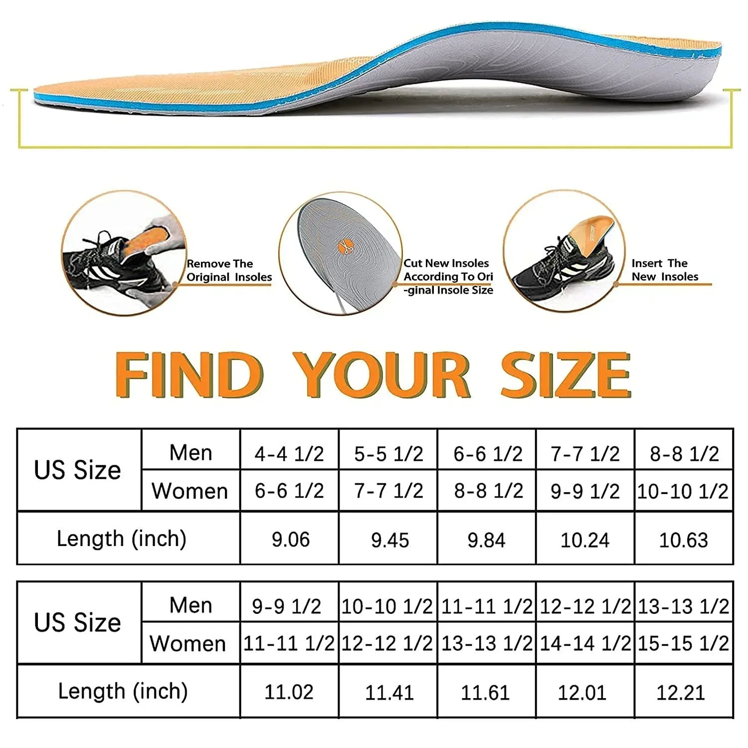 Orthopedic Insoles Man Woman Plantar Fasciitis Arch Support Flat Feet Shock Absorber Cushion Shoe Pad  Heel Spur Insoles