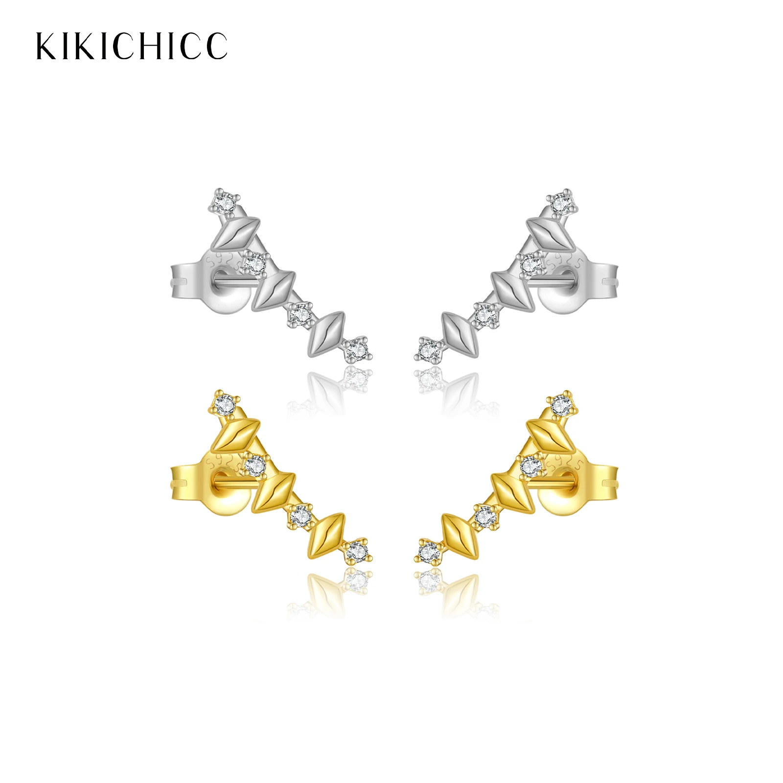 KIKICHICC 925 Sterling Silver Climber Zircon CZ Piercing Stud Earring Women 2025 Shiny Funky Luxury Trendy Fine Gift Jewelry