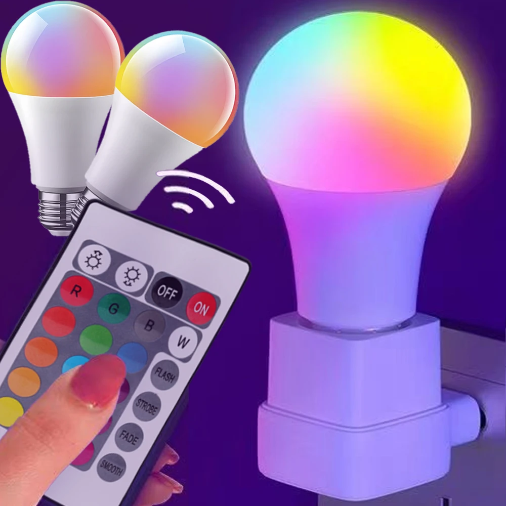 E27 LED Smart Bulb RGB Lamp Remote Control Dimmable LED Light Bulb 10W Low Power Consumption Energy-saving 220V Home Party Decor