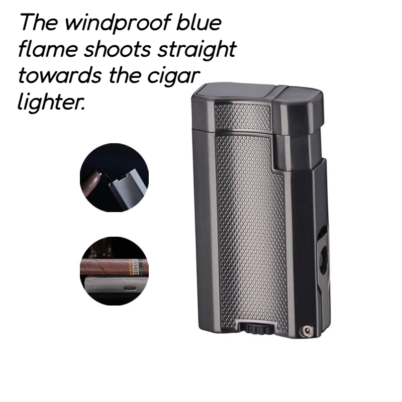 

Windproof Blue Flame Direct Charge Cigar Lighter Portable Inflatable with Cigar Diamond Holder Cigar Accessories