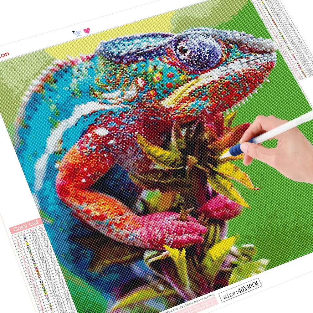 HUACAN DIY Diamond Painting 5D Chameleon Animal Full Square/Round Diamond Art Embroidery Home Decor