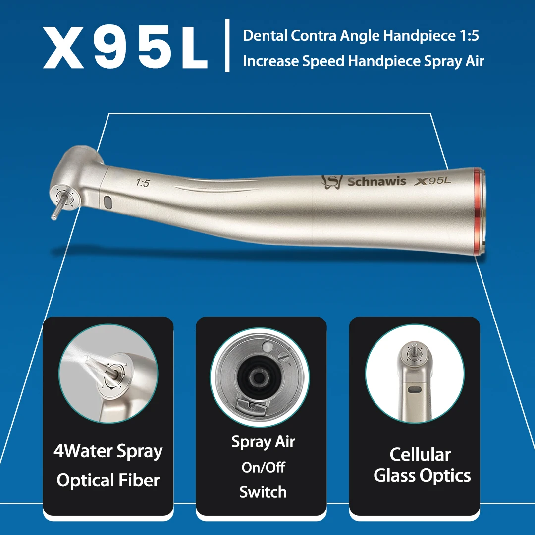 Push Button Dental 1:5 Increase Speed Handpiece for NSK Bearing Contra Angle Handpiece Spray Air On/Off Switch Fiber Red Ring