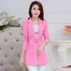 2024 New Spring Autumn Women Blazer Jacket Solid Single Button Mid Long Suit Slim Large Size Ladies Business Office Blazer Coat