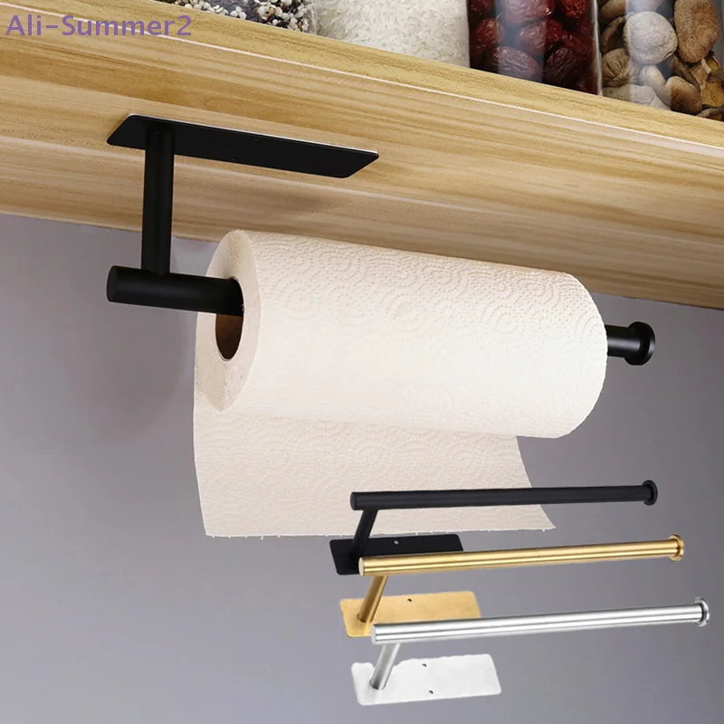 {Summer2} 【Summer2】Adhesive Paper Towel Holder For Kitchen Napkin Rack Toilet Paper Holder Tissue Dispenser Cabinet Storage