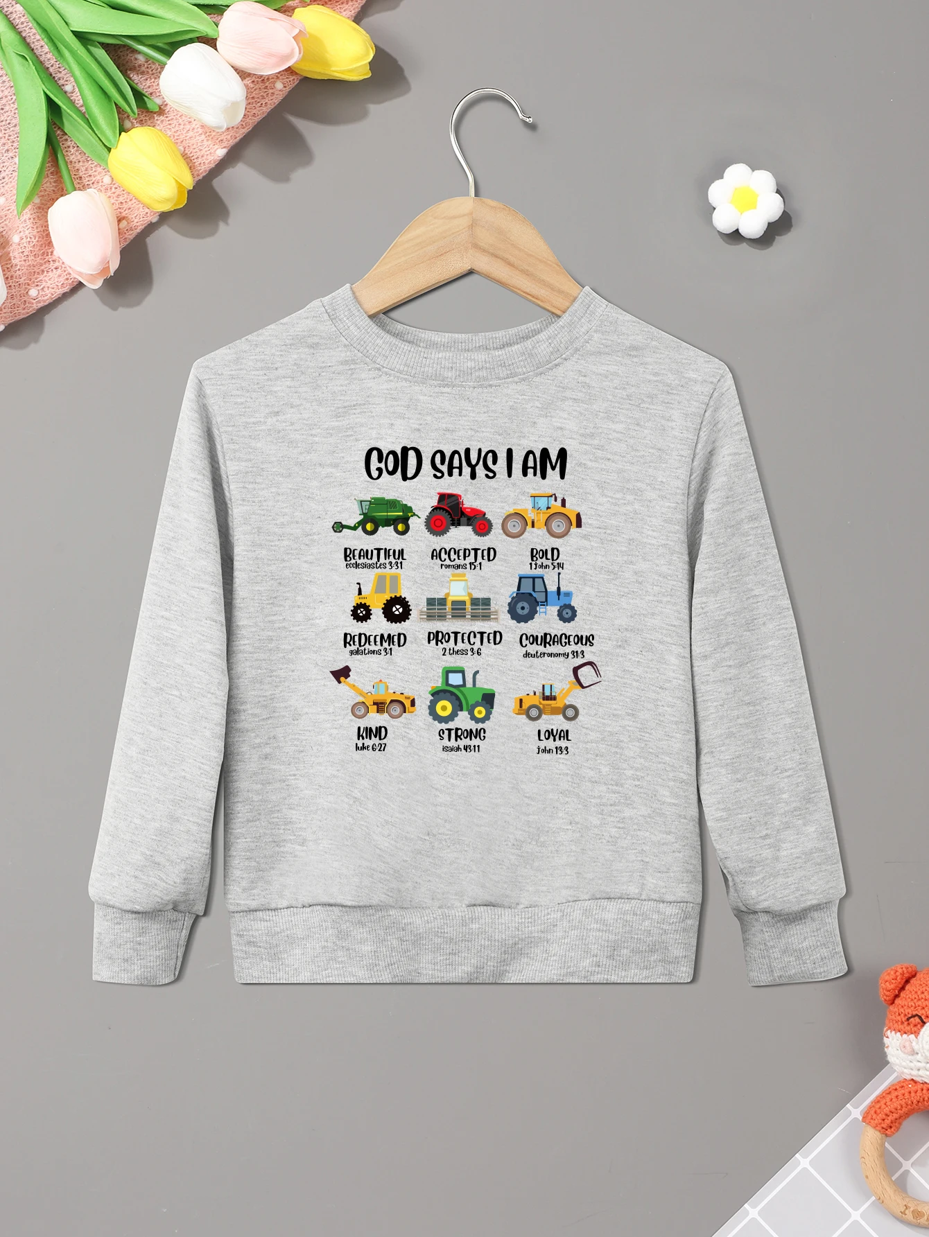 Tractor Print Fashion Popular Boy Sweatshirt Hipster Harajuku 2 to 14 Years Children Clothes High Quality Blue Streetwear