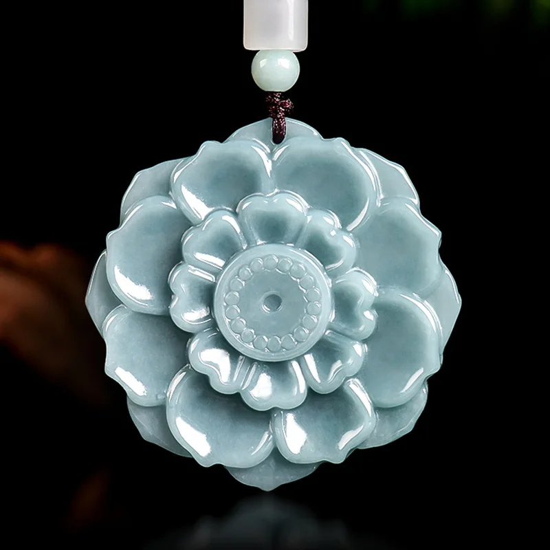 

Natural A-grade Jade Blue Water Lotus Flower Pendant Ice Seed Jade Pendant Flower Piece For Women's Gifts Jewelry Drop Shipping