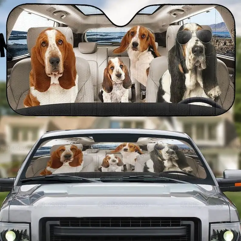 

Basset Hound Family Car Sunshade, Dog Car Sun Shade, Basset Car Decoration, Dog Love Gifts, Car Sun Protector, Car Accessory LNG