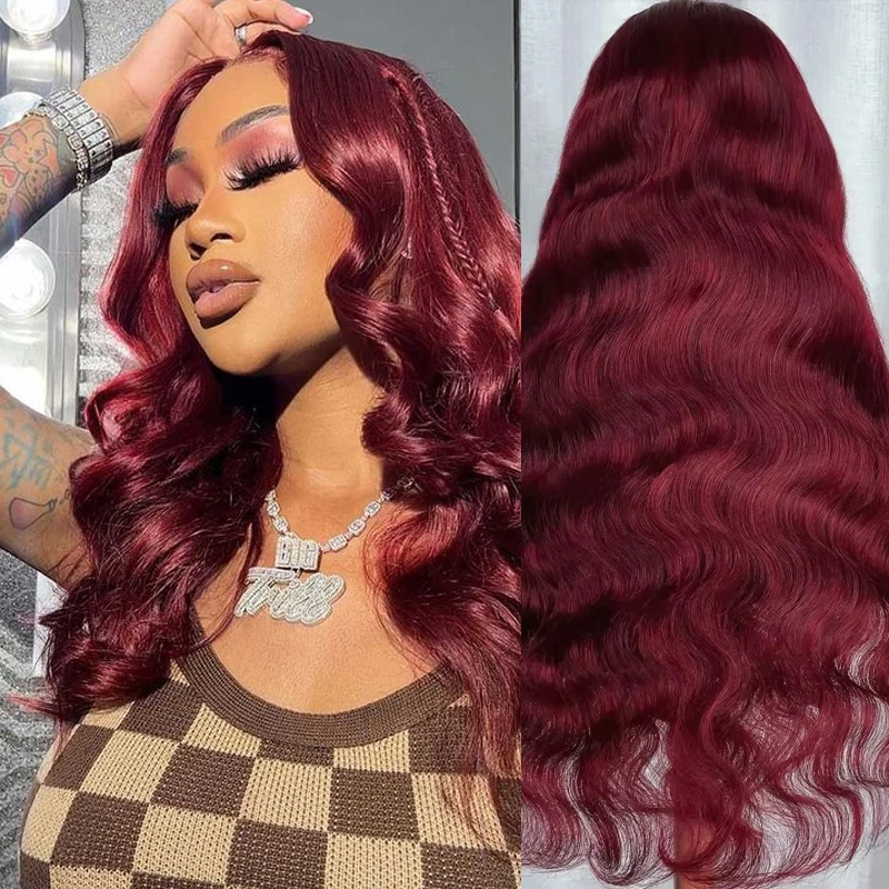 

Red Lace Front Wig Body Wave 99J Burgundy Lace Front Wigs Human Hair Body Wave 210% Density 13x6 HD Lace Front Wigs Human Hair
