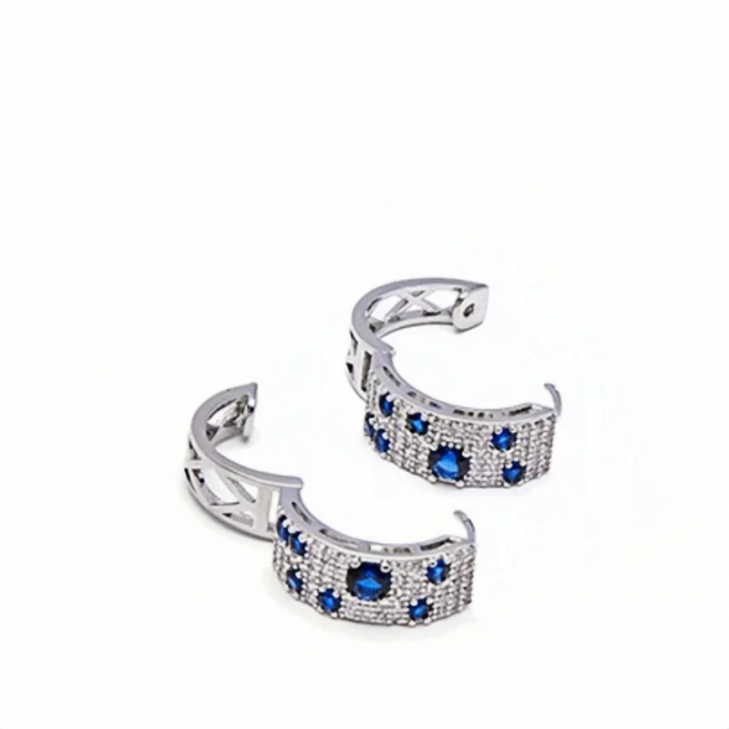 Perfect Cute Women's White Blue Shining Zircon Round Earrings, Fashionable Women's Wedding Jewelry image 5
