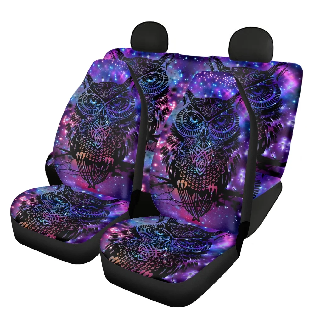 INSTANTARTS Universal Fit Car Seat Cover Galaxy Owl Pattern Elastic Anti-Slip Vehicle Seat Protector Set of 4 Car Interior Cover