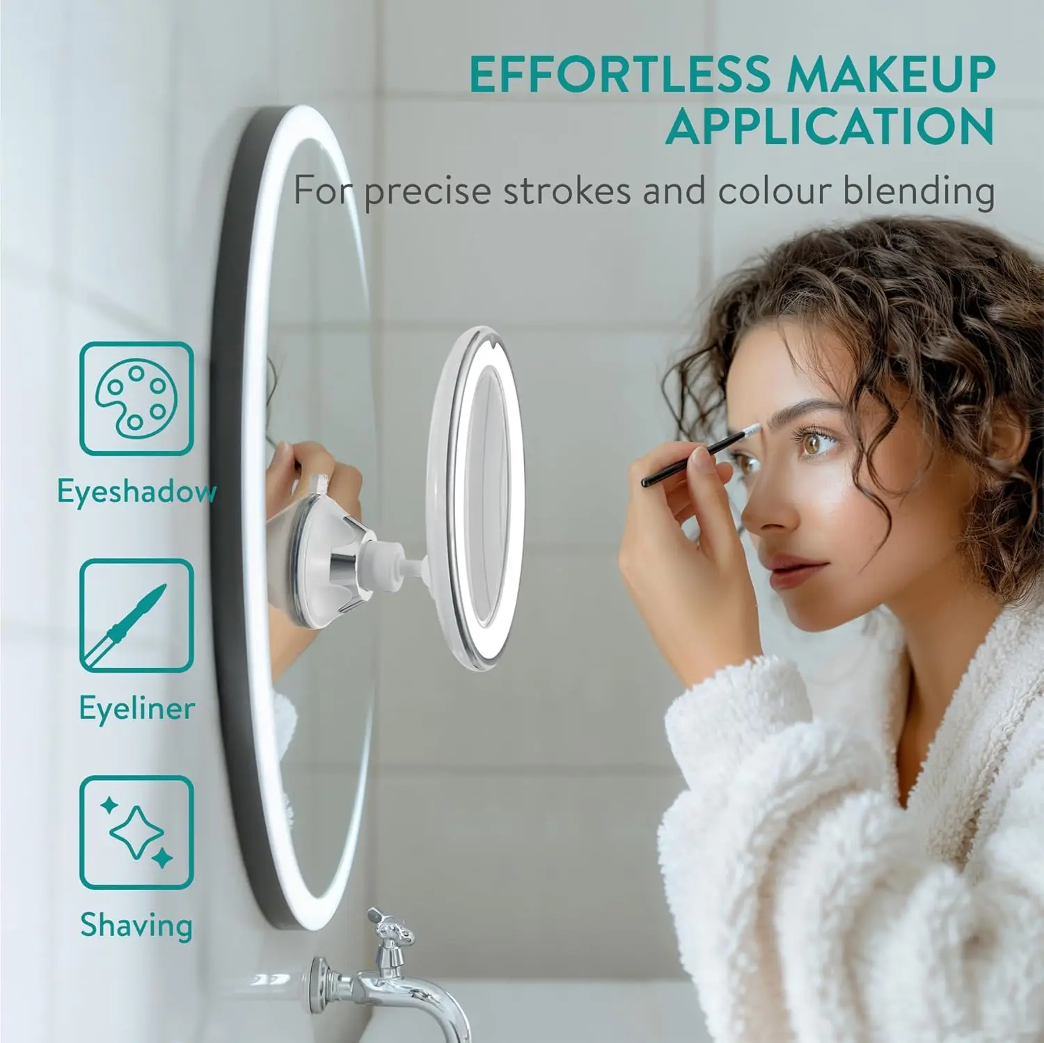 Portable 10X Magnifying Makeup Mirror with 3 Colors Lights Cosmetic Mirror with Suction Cup Brightness Dimmable 360° Rotation