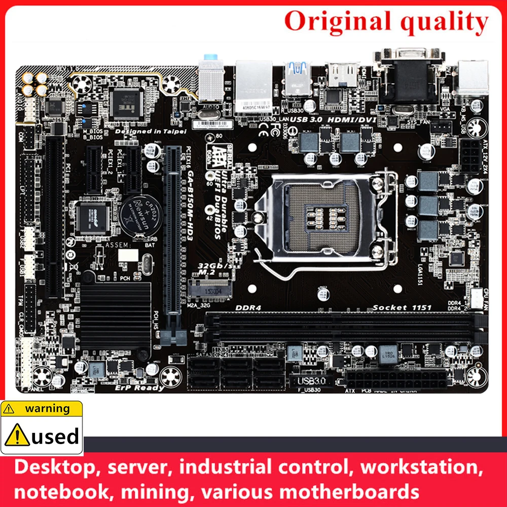 

For GA-B150M-HD3 B150M-HD3 Motherboards LGA 1151 DDR4 32GB M-ATX For Intel B150 Desktop Mainboard SATA III USB3.0