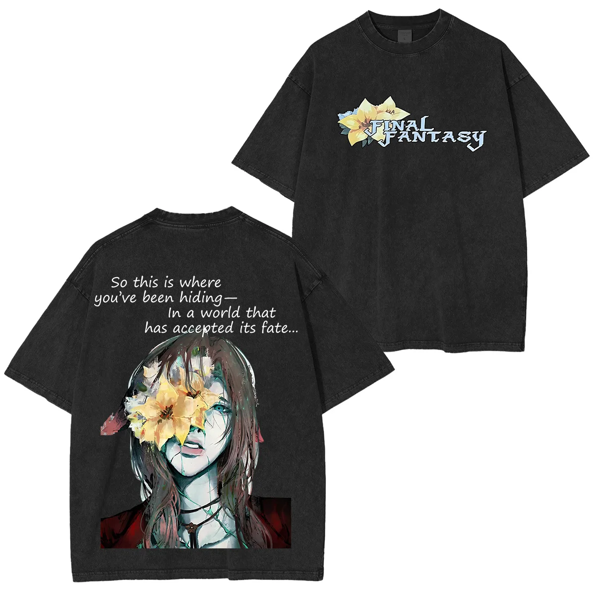 FINAL FANTASY Grafik-Washed-Oversized-T-Shirt für Männer und Frauen Vintage Streetwear Casual T-Shirt Harajuku Damen Herren Manga Kleidung – Detail 3