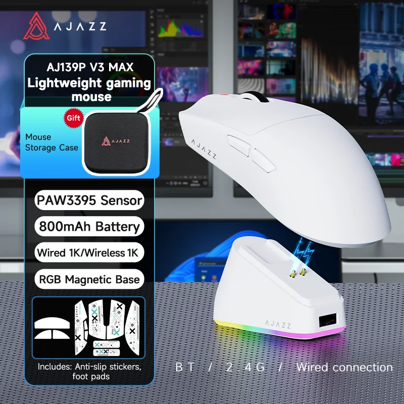 AJAZZ AJ139P V3 MC Tri-Mode Magnetic Dock Gaming Mouse, 24000DPI, 800mAh Battery