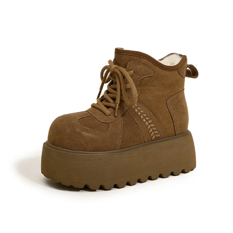 10cm Snow Boots Women Microfiber 2025 Winter New Round Toe Warm Fur Shoes Platform Internal Increase Ladies Boots Handmade
