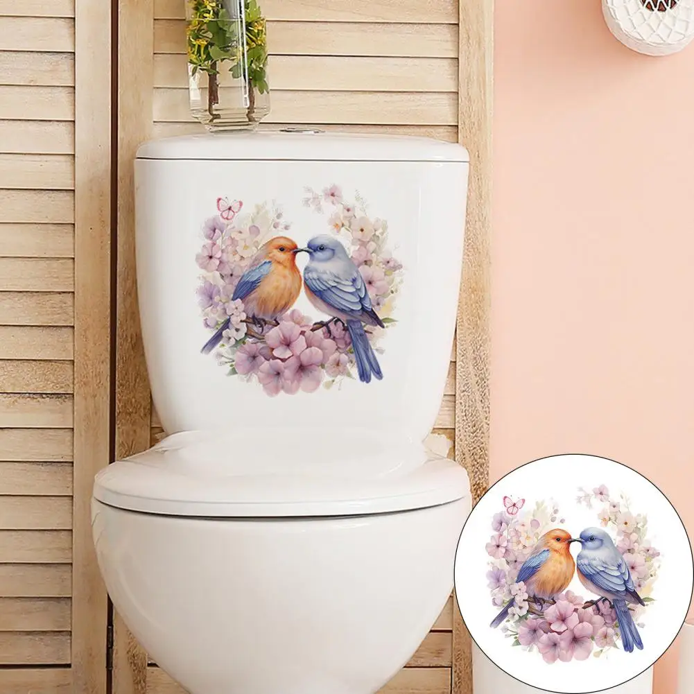 Bird Flower Toilet Sticker Removable Self-adhesive Waterproof PVC Living Room Wall Art Bathroom Toilet Lid Decoration Decal