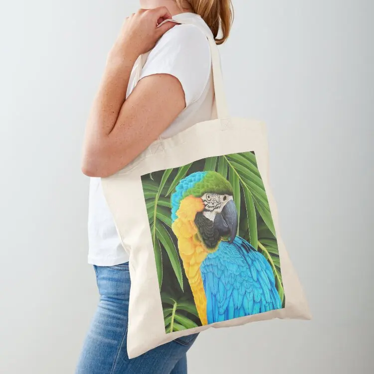 

Ara Ararauna Parrot in the Jungle - Exotic and Colorful Illustration Tote Bag women bag shoping bag shopper bags