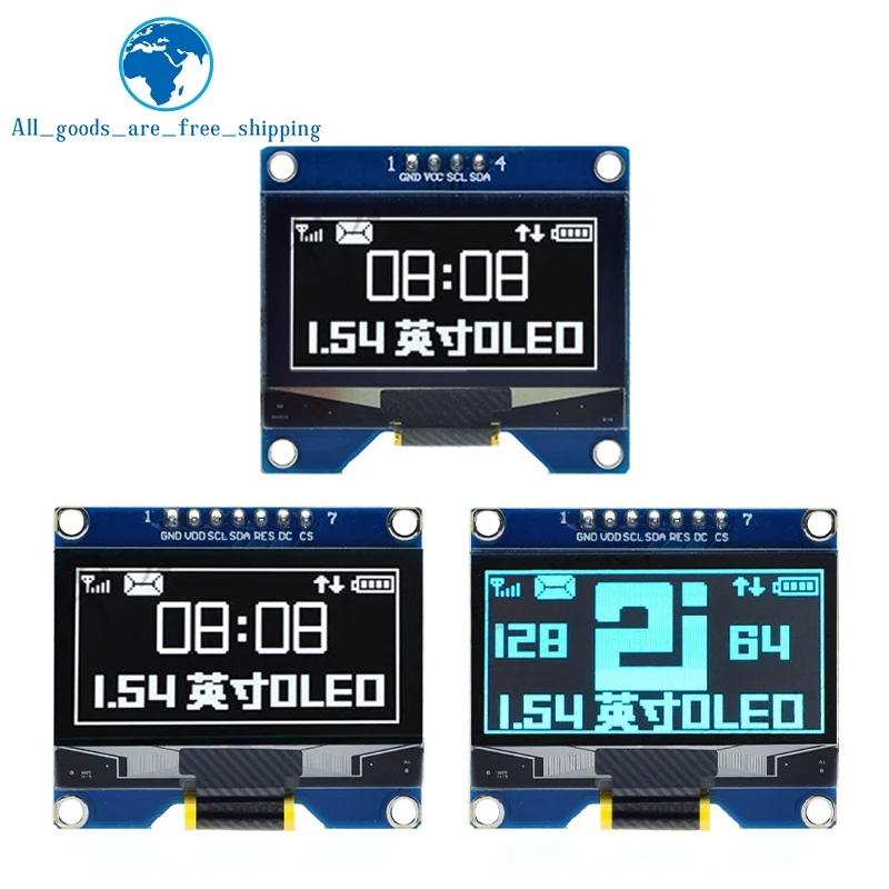 Imagem -04 - Tzt 1.54 Polegada 4pin 7pin Branco Azul Módulo de Tela Oled Ssd1309 Unidade ic Compatível para Ssd1306 Spi Interface 128*64