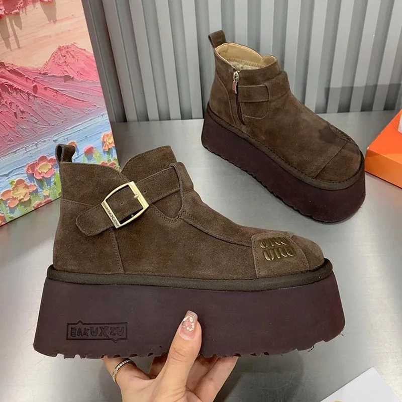 Snow Ankle Platform Boots Suede Women Shoes Casual Sneakers 2025 Winter Brand New Plush Warm Shoes Chelsea Sport Botas Mujer