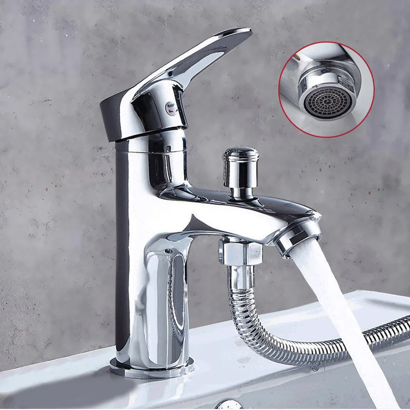 Bathroom Basin Faucet Countertop Hot Cold Water Tap Multifunctional Mixing Valve Shower Head Water Saving Rainfall Spray Nozzle