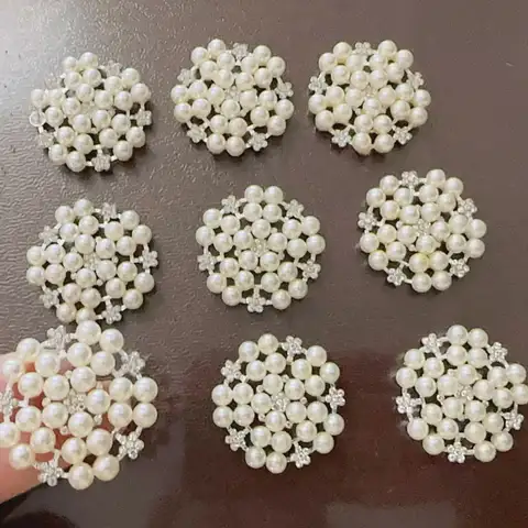 진주 라인석 플랫백 장식 단추, DIY 브로치 핀, 나비 매듭, 진주 라인석 버튼, 선물 장식, 10 개