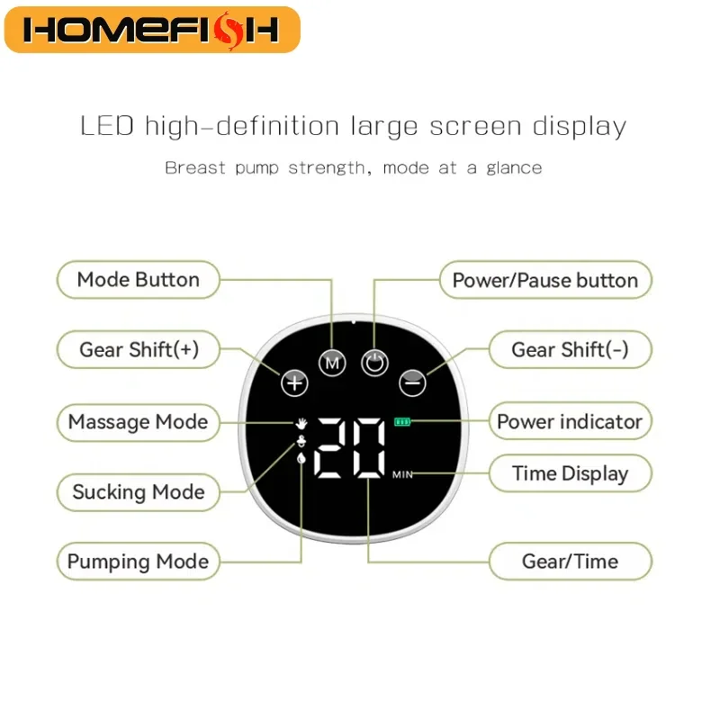 홈피쉬 전동 유축기 휴대용 핸즈프리 웨어러블 유축기 저소음 편안한 모유 추출기 수집기 BPA 프리
