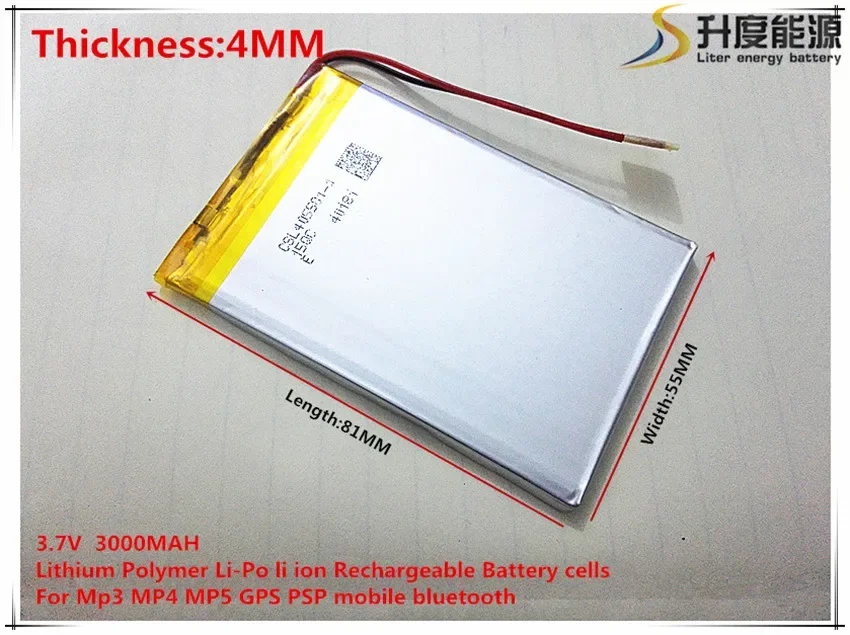 

3.7V 3000mAh 405581 Lithium Polymer Li-Po li ion Rechargeable Battery cells For Mp3 MP4 MP5 GPS mobile The tablet battery