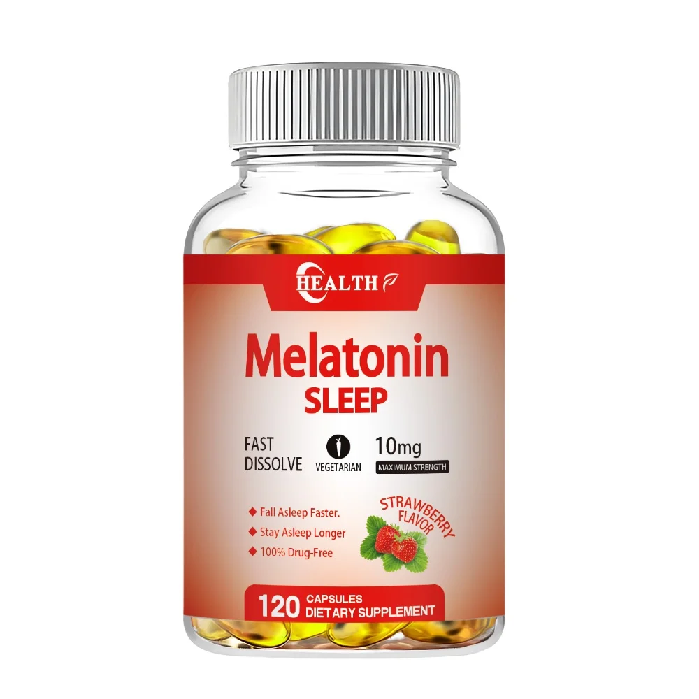 Melatonin 10mg, Sleep Dietary Supplement, 120 Strawberry Flavored Capsules, Contains Melatonin - Healthy Sleep