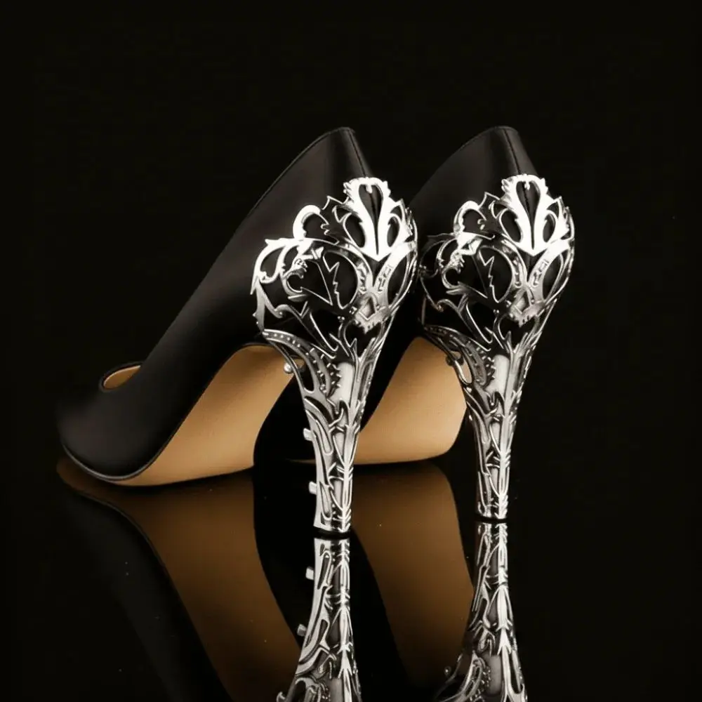 1Pair Alloy Phoenix Heel Ornament Phoenix Shaped Hollow Carved Metal Heel Cover Detachable High Heel Decor Cap