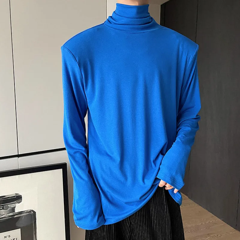 IEFB Turtleneck Simple Solid Color Men\'s T-shirt Long Sleeve Korean Male Top Shoulder Pad Summer Autumn New Fashion Tees 9A2222