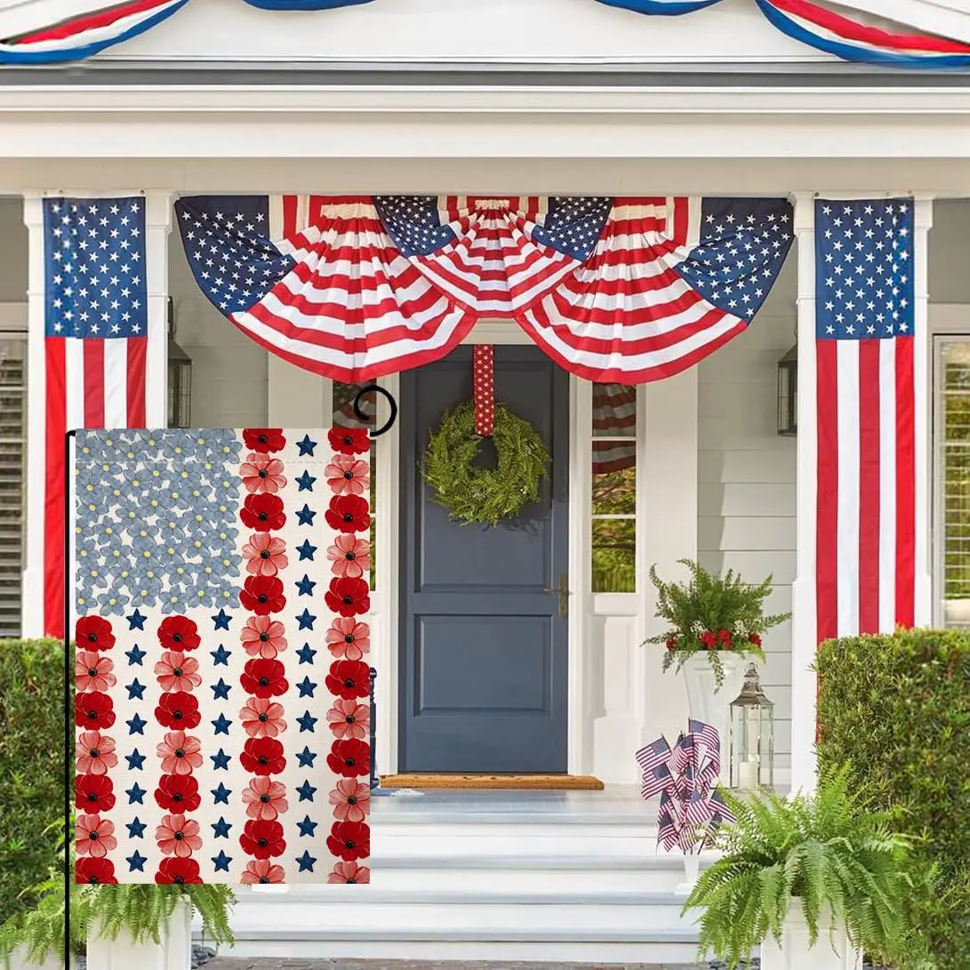 BLKWHT Memorial Day Garden Flag 12x18 Vertical Double Sided Myosotis Poppy 4th of July Banner Patriotic Independence Day Out AAS