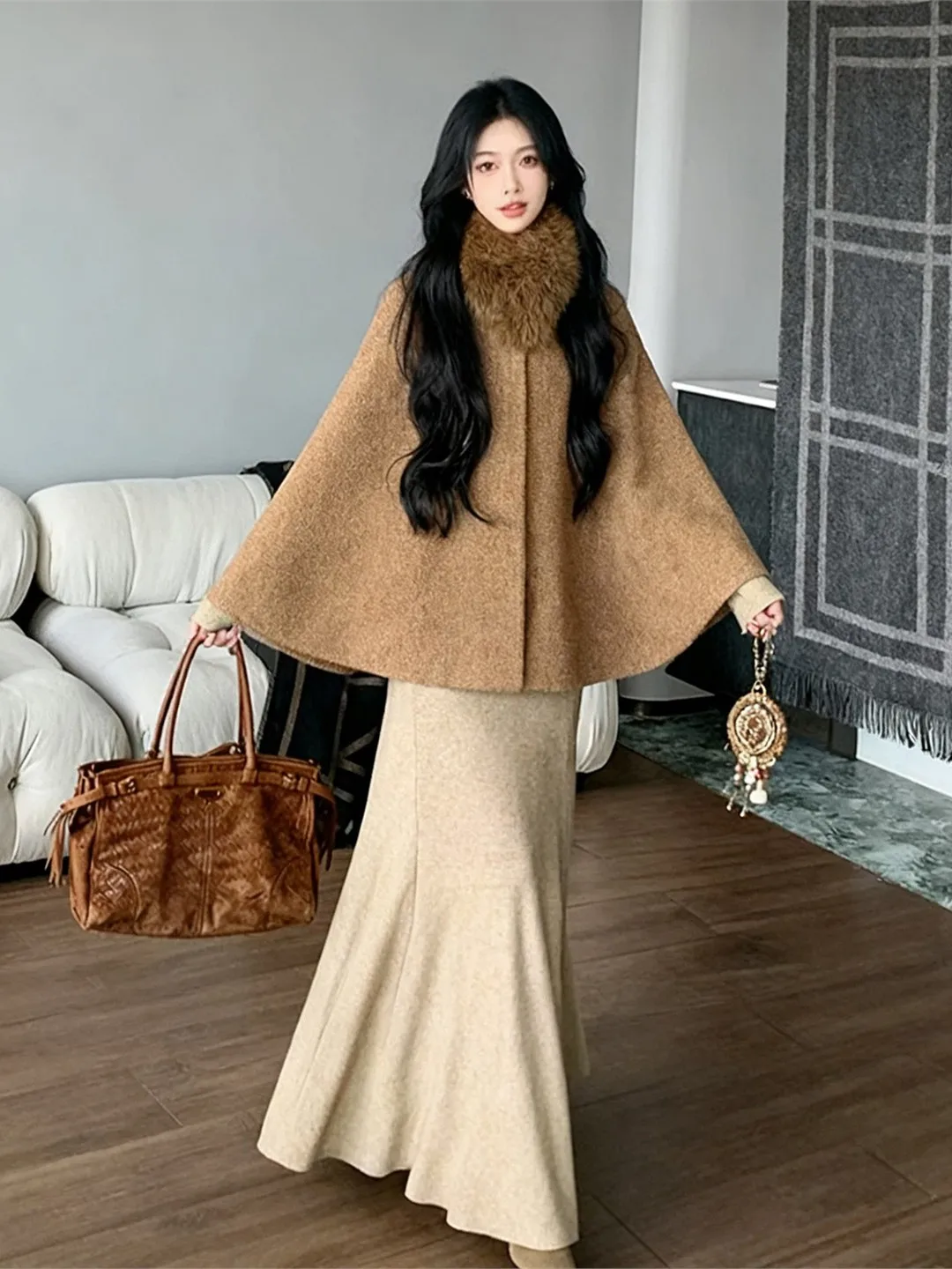 

Stylish Winter Coat Women's Short Cowl Neck Wrap Versatile High Quality Korean Style Polyester Fiber Thickened Long Sleeve