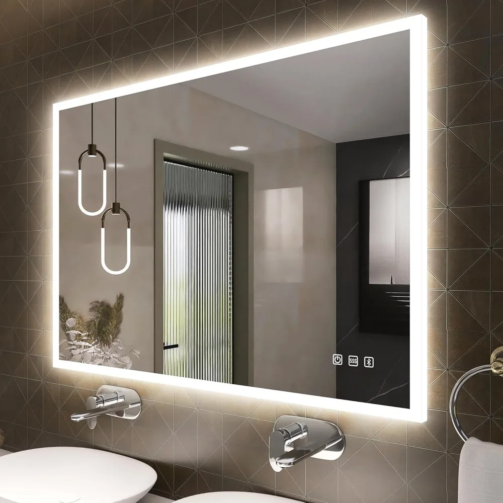 

LED Bathroom Mirror with Lights, 40''x28'' 3D Border Bathroom Vanity Wall Mirror with Buletooth, Anti-Fog, Stepless Dimma